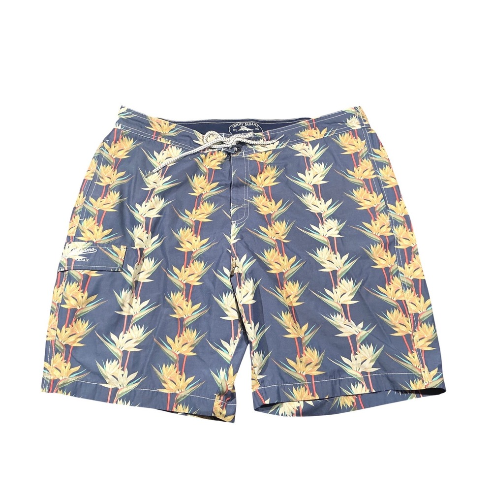 Tommy Bahama Relax Mens XL Blue Bird of Paradise Floral Board Shorts Swim Trunks